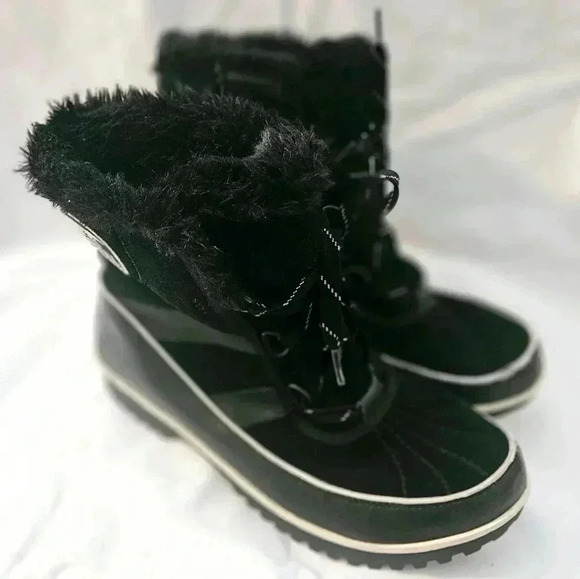 Sorel Tivoli Boots sz 10US Black Leather & Suede Waterproof Laceup Serpa Linning - Picture 3 of 11